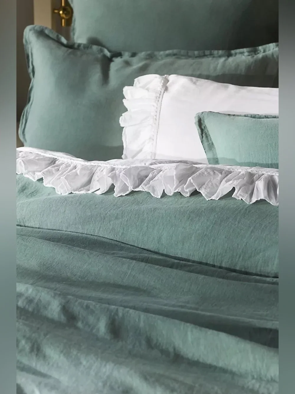 New Anthropologie Home Moss Green 100% European Linen King Duvet Cover